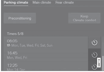 Volvo XC60. Zeiteinstellung der Vorkonditionierung aktivieren und deaktivieren