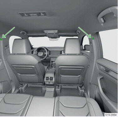 Skoda Kodiaq. Haken an der mittleren Karosseriesäule